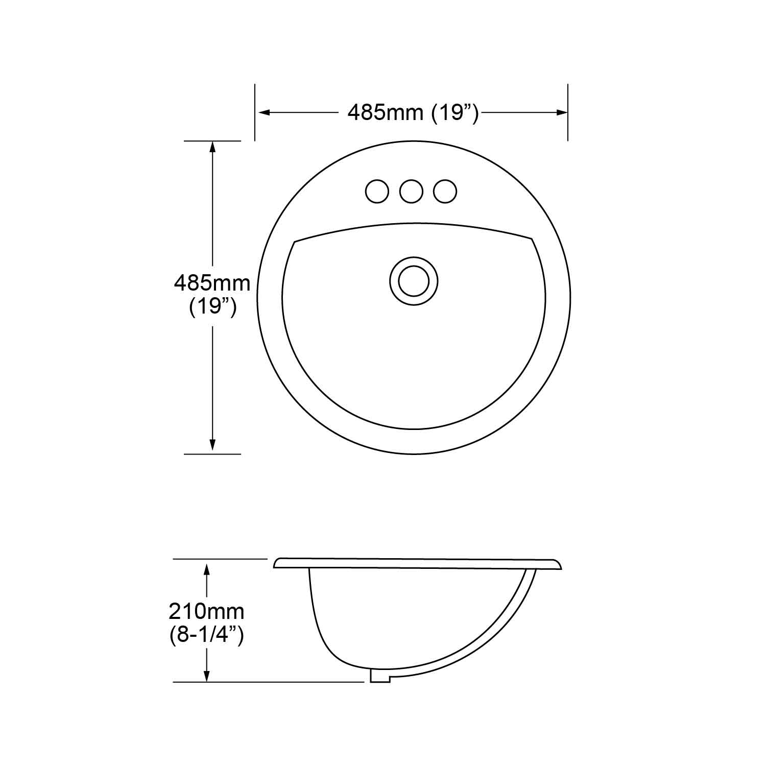 White traditional 19'' round ceramic drop in bathroom sink with